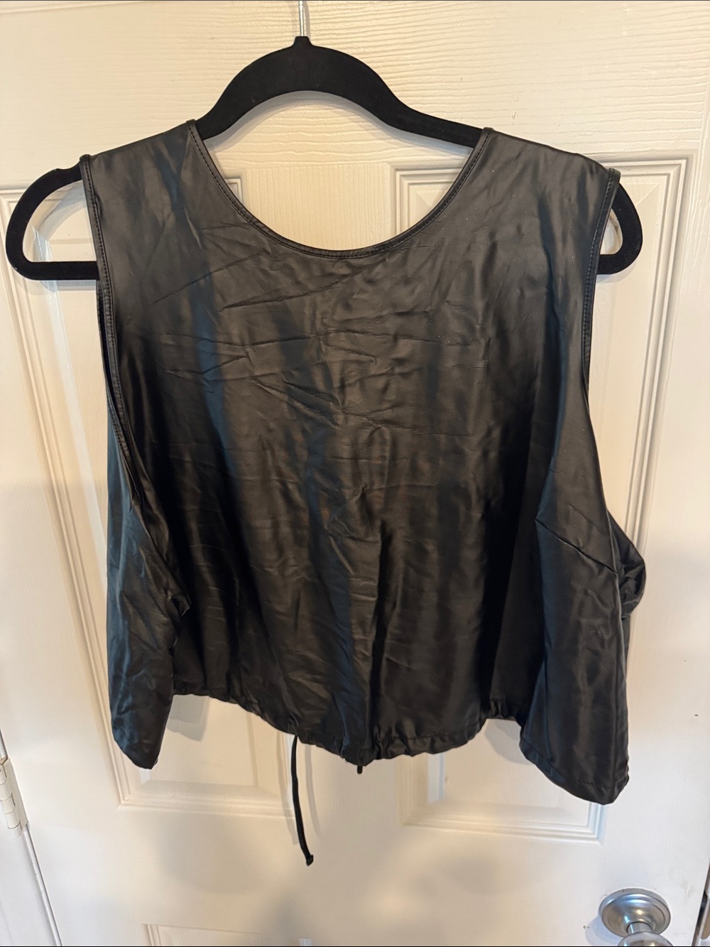 Forever 21 Black Faux-Leather Sleeveless Drawstring Crop Top